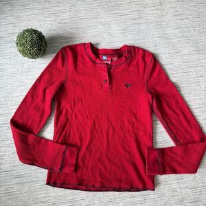 Vintage Roxy Red Thermal Long Sleeve Shirt Waffle Knit Ribbed Graphic Logo M  B